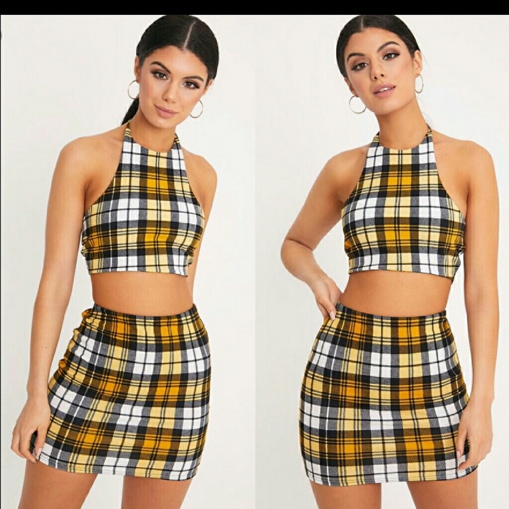 Plaid skirt set
